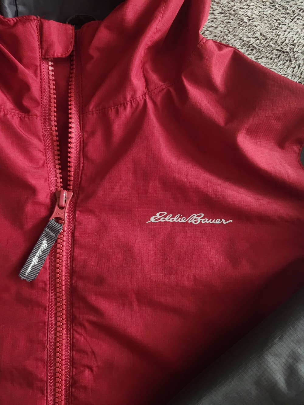 Eddie Bauer Kids' Youth Red and Gray Hooded Windbreaker Rain Jacket - Picture 3 of 6